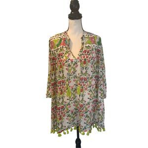 Roller Rabbit M Floral Birds Tunic Tassels